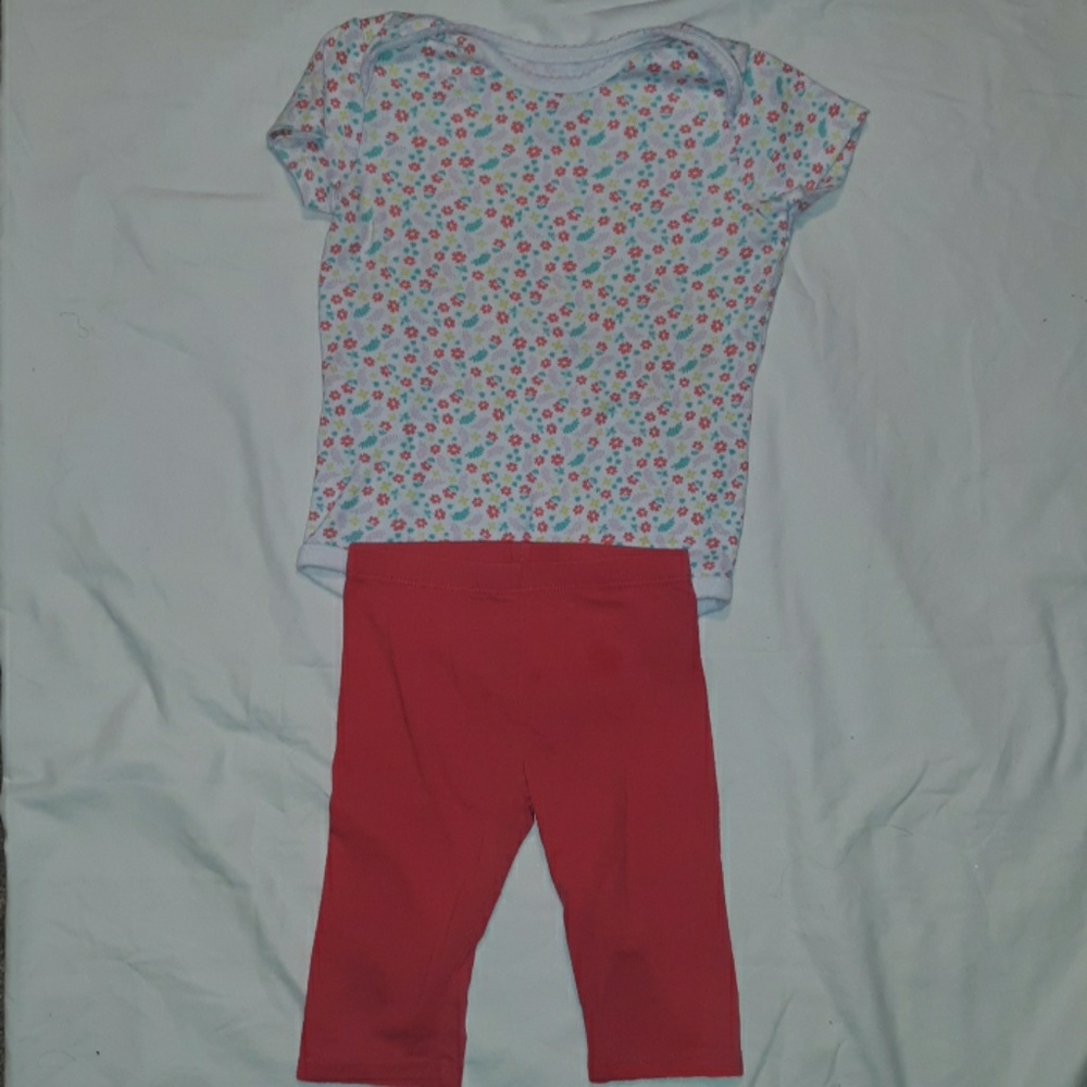 Girls 24mnth floral onesie & red-orange leggins